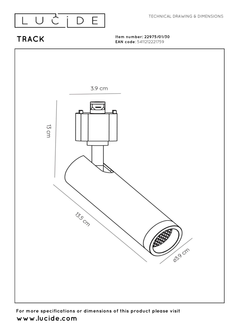 Lucide TRACK GRADO Track spot - 1-circuit Track lighting system - 1xGU10(MR11) - Black (Extension)